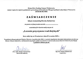 Miniatura Dorota Juśkiewicz Certyfikat