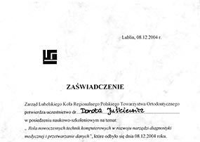 Miniatura Dorota Juśkiewicz Certyfikat